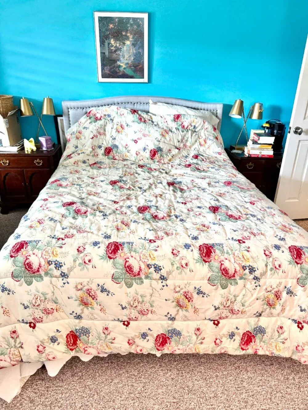 Vintage King Sized Ralph Lauren Floral Comforter Cottage Shabby Chic Bedding